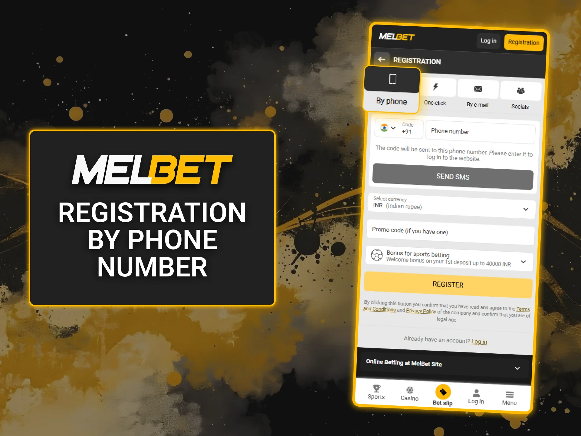 Sign up for Melbet using your phone number.
