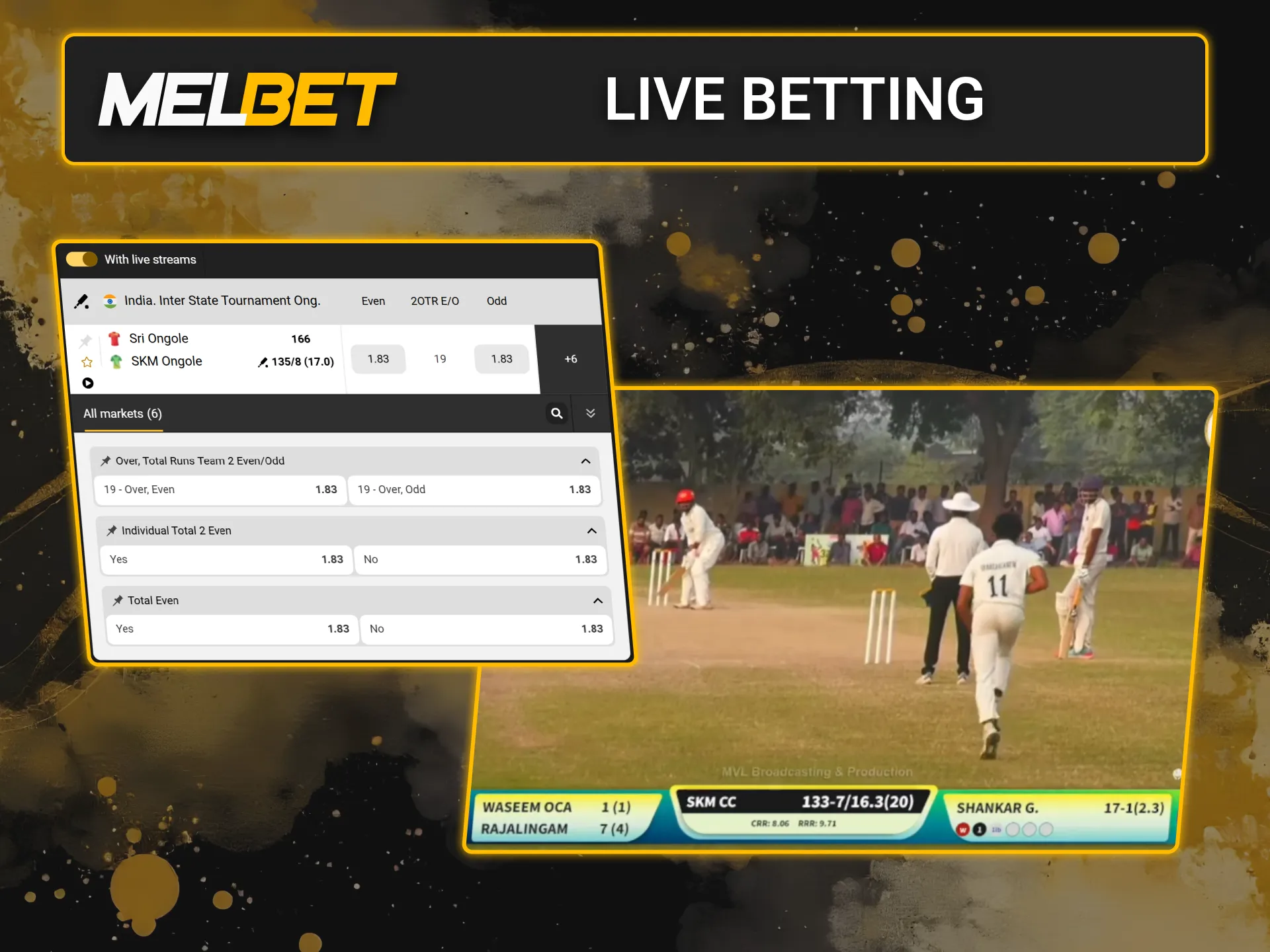Place your bets on official Melbet website in real time right now.