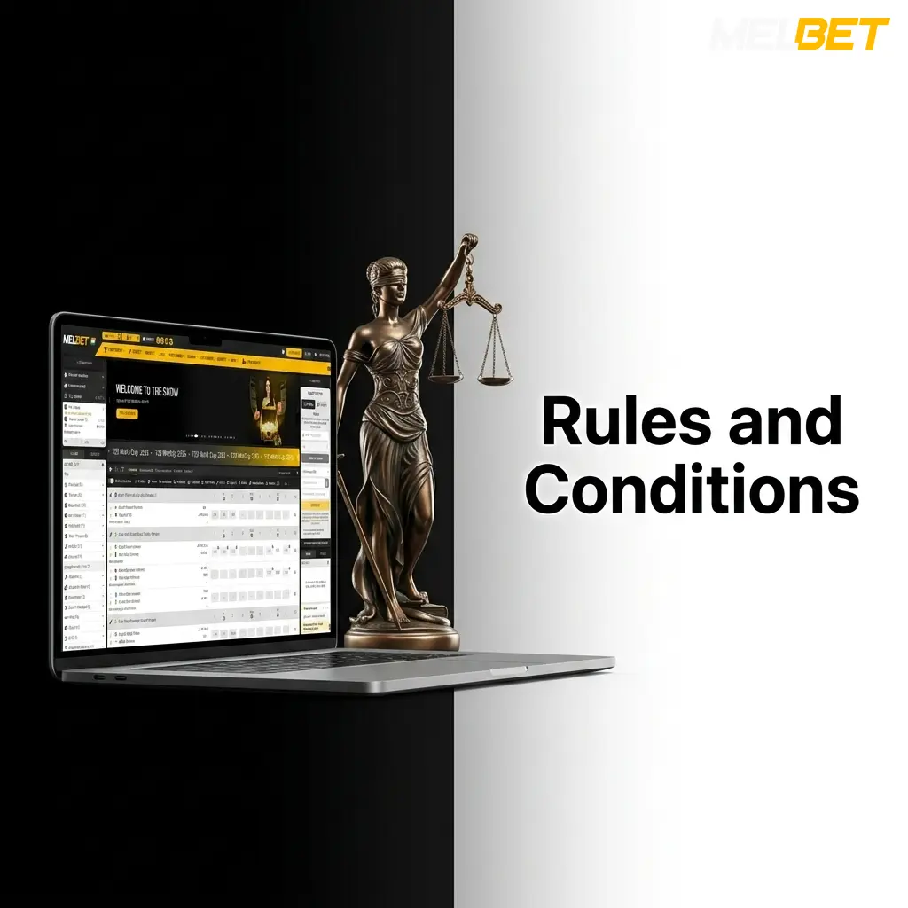 Melbet terms and conditions outlining age restriction, one account policy, KYC verification, and bonus wagering rules in India